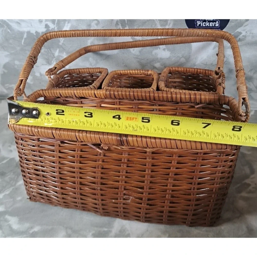 Vtg Wicker Silverware Caddy Flatware Napkin  Holder Organizer Rattan BOHO decor